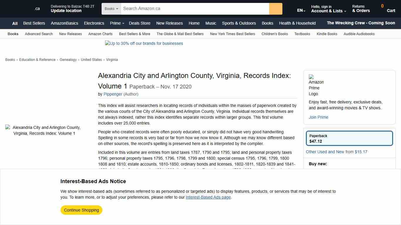 Alexandria City and Arlington County, Virginia, Records Index: Volume 1: Pippenger: 9781585497188: Books - Amazon.ca